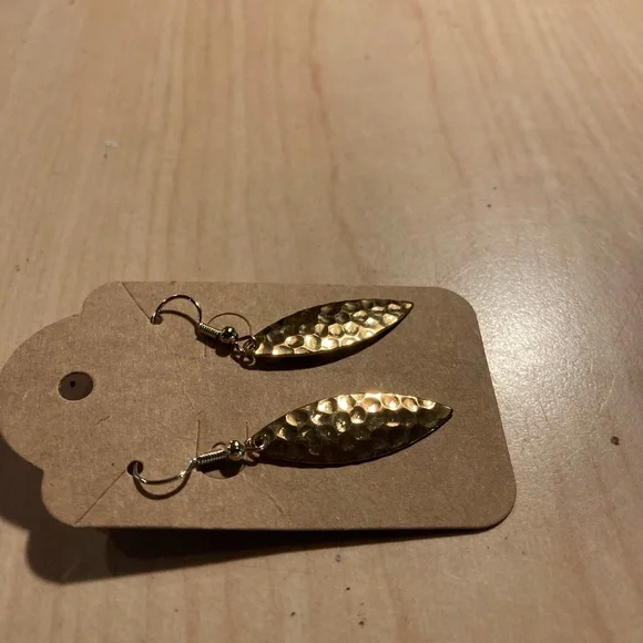 Hand Crafted Gold Leaf Earrings - Picture 2 of 2